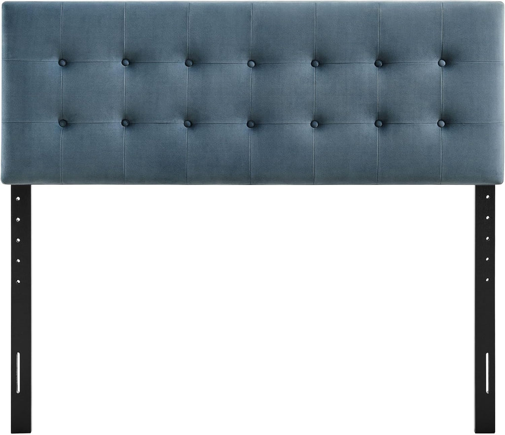 Modway Emily King Size Performance Velvet Headboard in Cadet Blue - Stain-Resistant Velvet Upholstery with Button Tufting and 7 Adjustable Height Positions