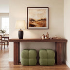 Zesthouse Square Pouf Ottomans Set of 2, Modern Vanity Chair for Bedroom | Boucle Fabric Foot Rest for Couch, Upholstered Tufted Footstool, Poofy Ottoman Seat for Living Room Dorm Fluffy Ottoman Green