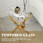 Round Glass End Table with Clear Tempered Glass Top & Cross Stainless Steel Legs, Modern 23.6" Circle Side Table for Living Room, Bedroom, Apartment, Easy to Clean, Gold