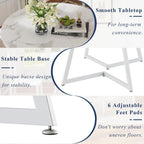 VECELO Round Dining Room Table with Wood Grain Tabletop and Steel Frame, for Kitchen, Living Room, Office, Conference, 2 to 4 Person, White Faux Marble