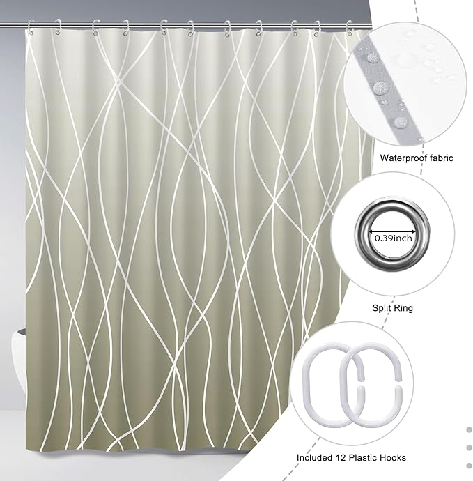 Punkray Striped Ombre Dark Green Polyester Shower Curtain for Bathroom with Hooks, Shower Curtains for Bathroom, Waterproof Bath Accessories Hotel Style - Machine Washable 72 x 72