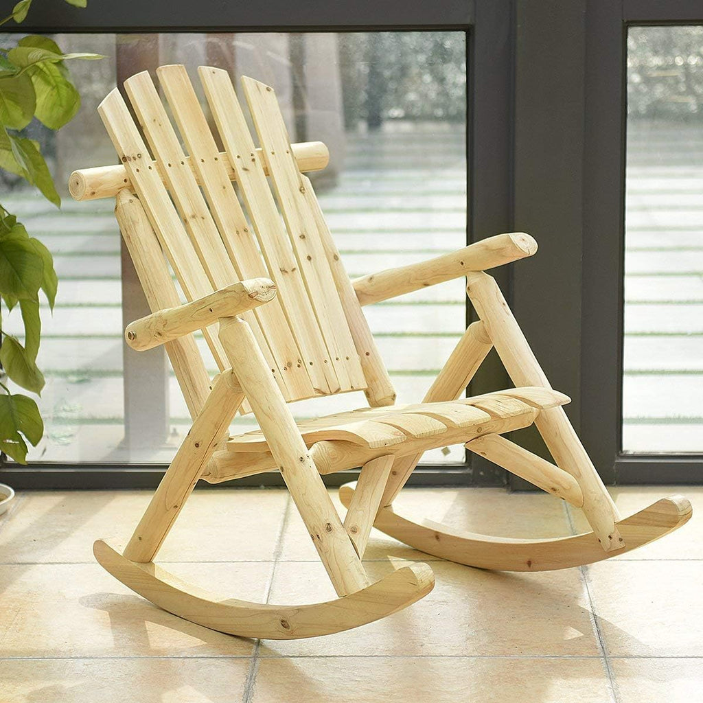 Casart Log Rocking Chair Wood Porch Rocker Lounge Patio Deck Balcony Furniture Rustic Single Rocker Natural