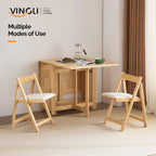 VINGLI 5-Piece Folding Dining Table Set, Extendable Drop Leaf Solid Wood Table with 4 Chairs, Drawers & Wheels, Space-Saving Design for Kitchen, Natural