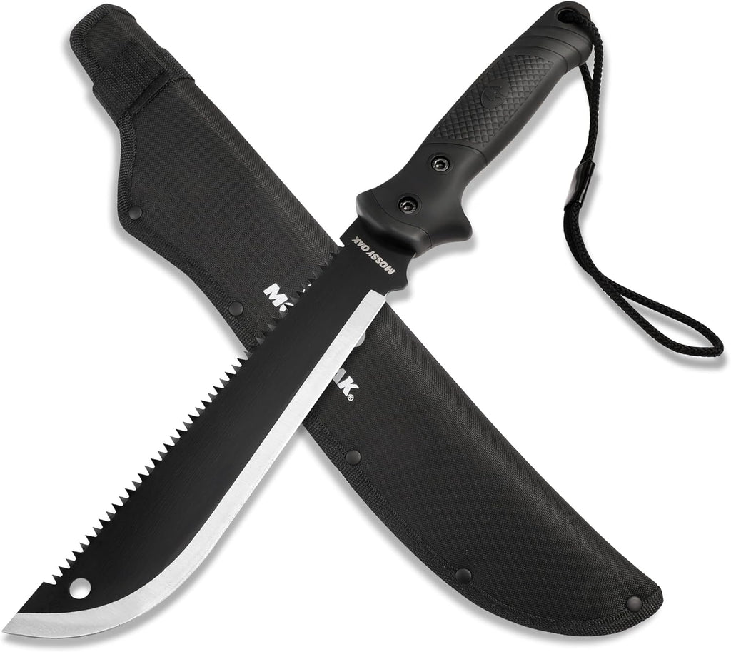 MOSSY OAK Machete with Saw, 19" Sharp Machete with Sheath, Ergonomic No-Slip Handle, Machetes for Bushcraft, Outdoor Hunting, Garden Cutting Trees and Yard Work