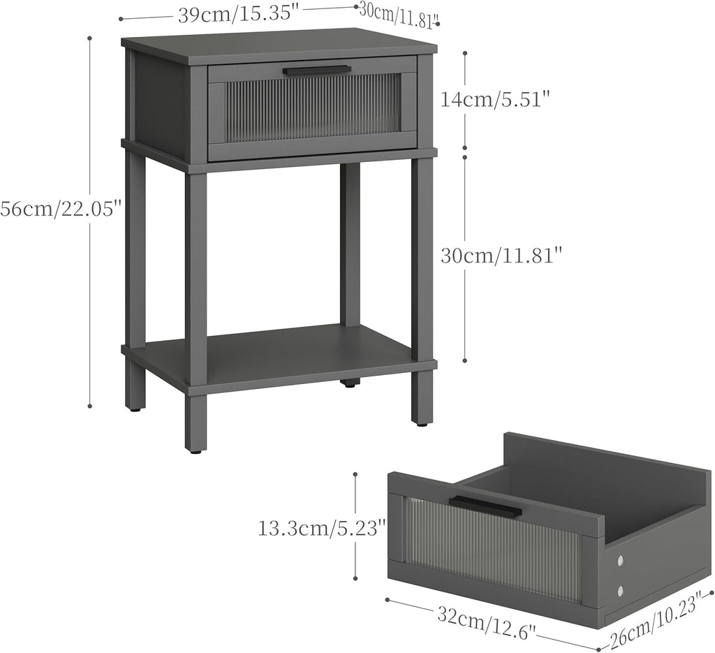 Nightstand Wooden Bedside Table with Drawer Grey Night Stands Modern Style Small End Table Side Table with Storage Shelf for Bedroom Living Room MLBZ10G