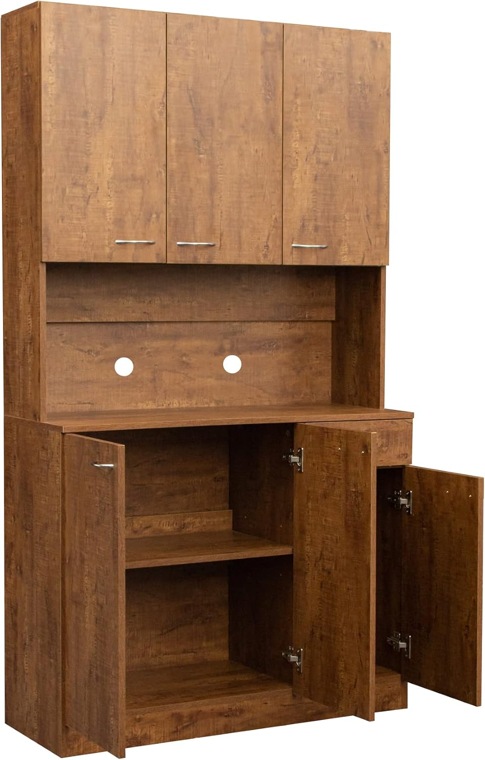 LUMISOL Pantry Sideboard, Solid Wood Kitchen Pantry Storage Cabinet, 70.87” Tall Sideboard with 6 Doors, 1 Open Shelves and 1 Drawers for Living Room, Kitchen, Dining Room, Brown