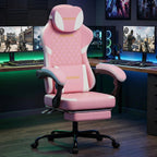 Ergonomic Gaming Chair with Footrest & Massage Lumbar Pillow, Height Adjustable 360° Swivel Computer Chair, Linked Armrest & Headrest for Office Gaming (Pink White)