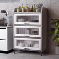 Kitchen Pantry Storage Cabinet E1 Grade Environmental Protection Board Concealed Flip-up Glass Cabinet Doors, for Kitchen Dining Room Living Room(Ash Gray,60cm*40cm*169cm)