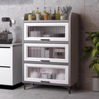 Kitchen Pantry Storage Cabinet E1 Grade Environmental Protection Board Concealed Flip-up Glass Cabinet Doors, for Kitchen Dining Room Living Room(Ash Gray,60cm*40cm*169cm)