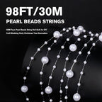 98FT Pearl Beads String Garland, 8mm 3mm White Faux Pearl Beads Roll Strand Bulk for Wedding Party Flower Christmas Decoration DIY Craft