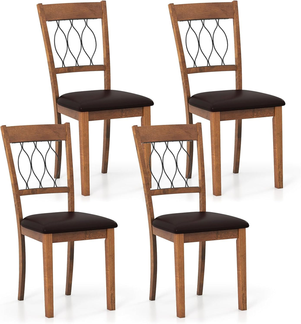 Giantex Dining Chairs Set of 4, Faux Leather Upholstered Armless Kitchen Chairs w/Hollowed Backrest, Padded Seat, Rubber Wood Frame, Farmhouse Side Chair for Living Room Restaurant, Walnut