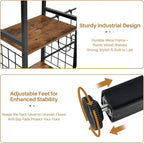 FurnitureR Multifunctional End Table with Guitar Stand, Industrial Style 3-Tier Music Equipment Rack with Wooden Board & Metal Frame, Guitar Stand with Storage Shelves, Holds 2 Guitars, Brown