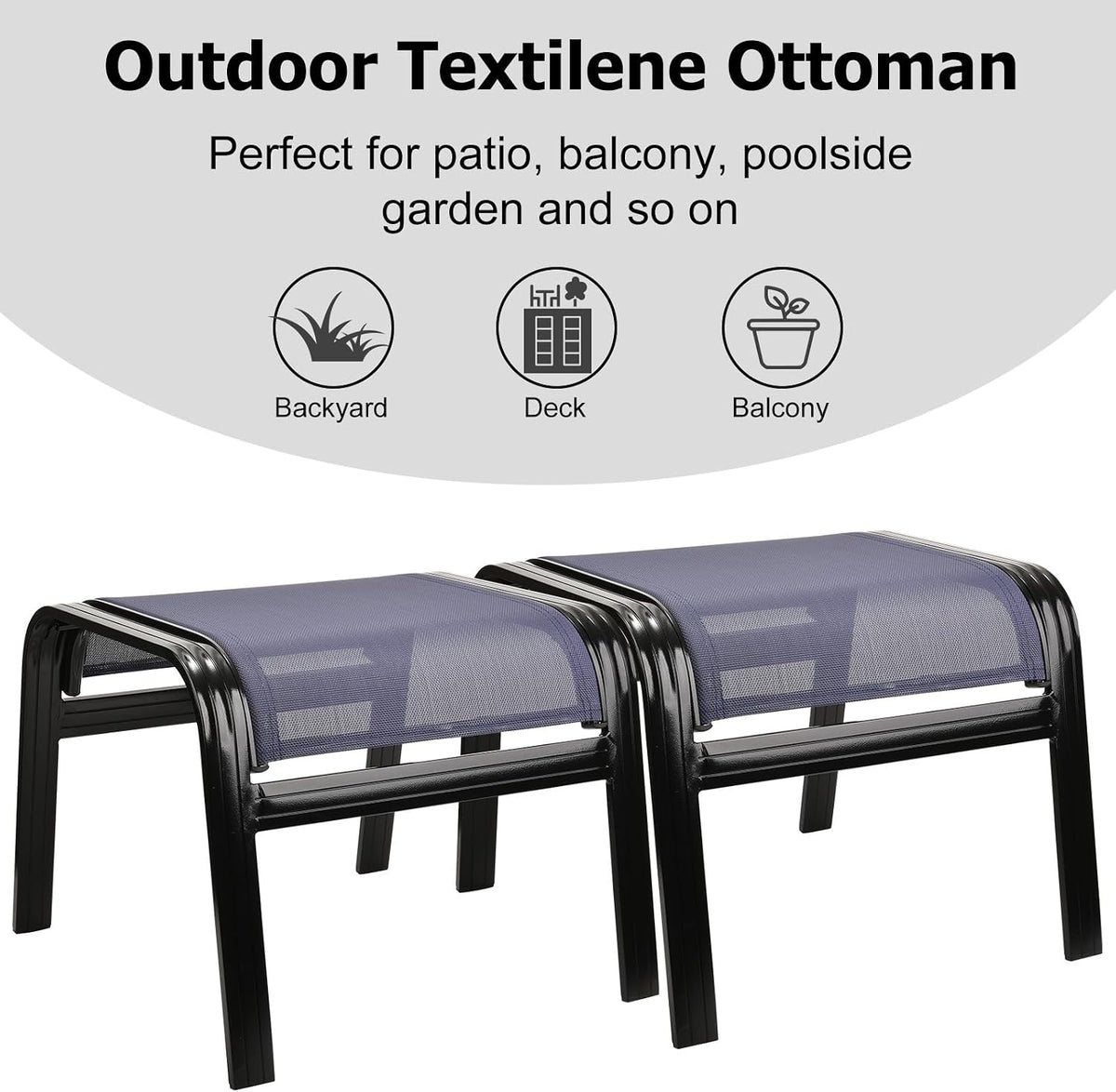 Deiguifei Outdoor Footstools Patio Ottoman All Weather Aluminum Indoor Outdoor Small Seat Foot Rest 2 Set Navy Blue