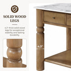 Christopher Knight Home Athen Wooden Kitchen Island with Storage & Marble-Look Tabletop, Island Table for Kitchen, Turned Ball Legs, Storage Cabinet with Drawers + Open Shelf, Walnut + White