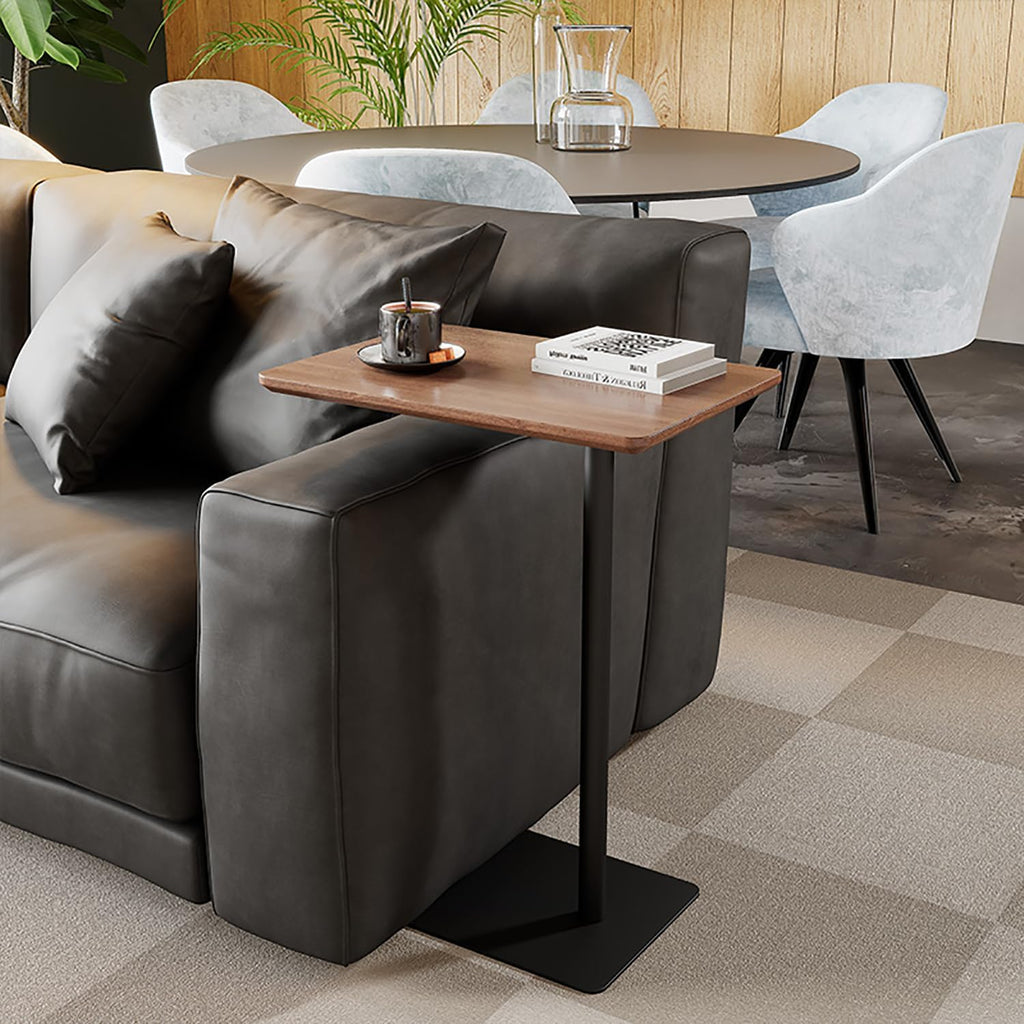 C Shaped End Table, Solid Wood Side Table, 26 Inch High Sofa Tables for Couch for Living Room, Bedroom, Small Space Small Snack C Tables (Rectangle)