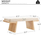 47.2" Natural Wood Bedroom Bench, Upholstered Entryway Bench, Modern End of Bed Ottoman with Soft Padded Seat & Solid Wood Frame for Dining Room and Living Room, Linen