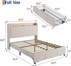 Garvee Platform Bed Frame Queen, Storage Headboard, Charging Station, Beige