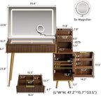iPormis Makeup Vanity Desk with HD & 5X Magnifying Mirror and Lights, 47'' Make up Vanity, Fluted Glass Top Dressing Table w/Power Outlets, Adjustable Storage, Dark Brown