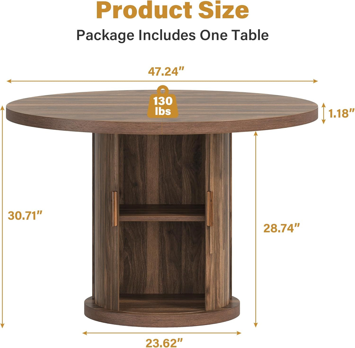knoworld 47" Round Dining Table for 4-6, Modern Fluted Pedestal Kitchen Table with Hidden Storage, Walnut Wood Circle Dinner Table for Dining Room & Small Spaces, Walnut