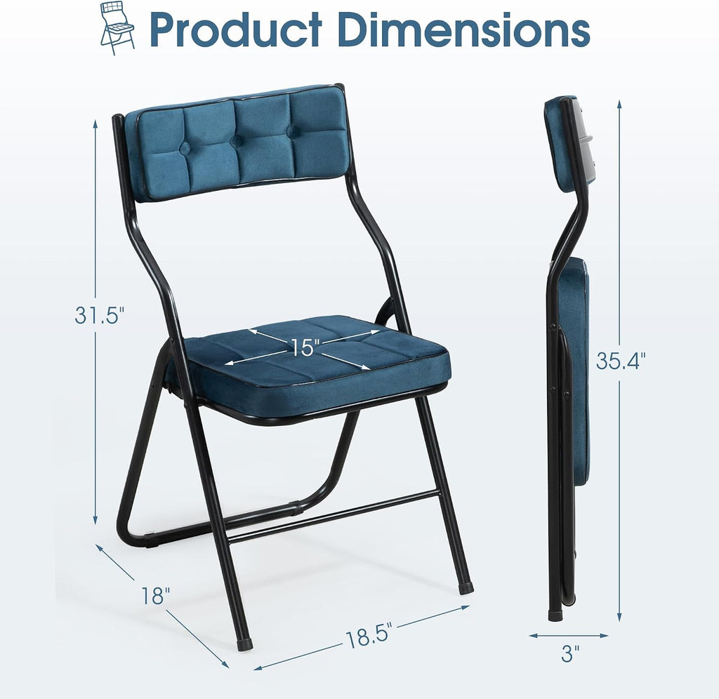 Padded Folding Chairs Set of 4, Bule | Heavy duty Folding chairs with cushion, Portable and Comfortable Sets for Dining, Office, Party, Card table