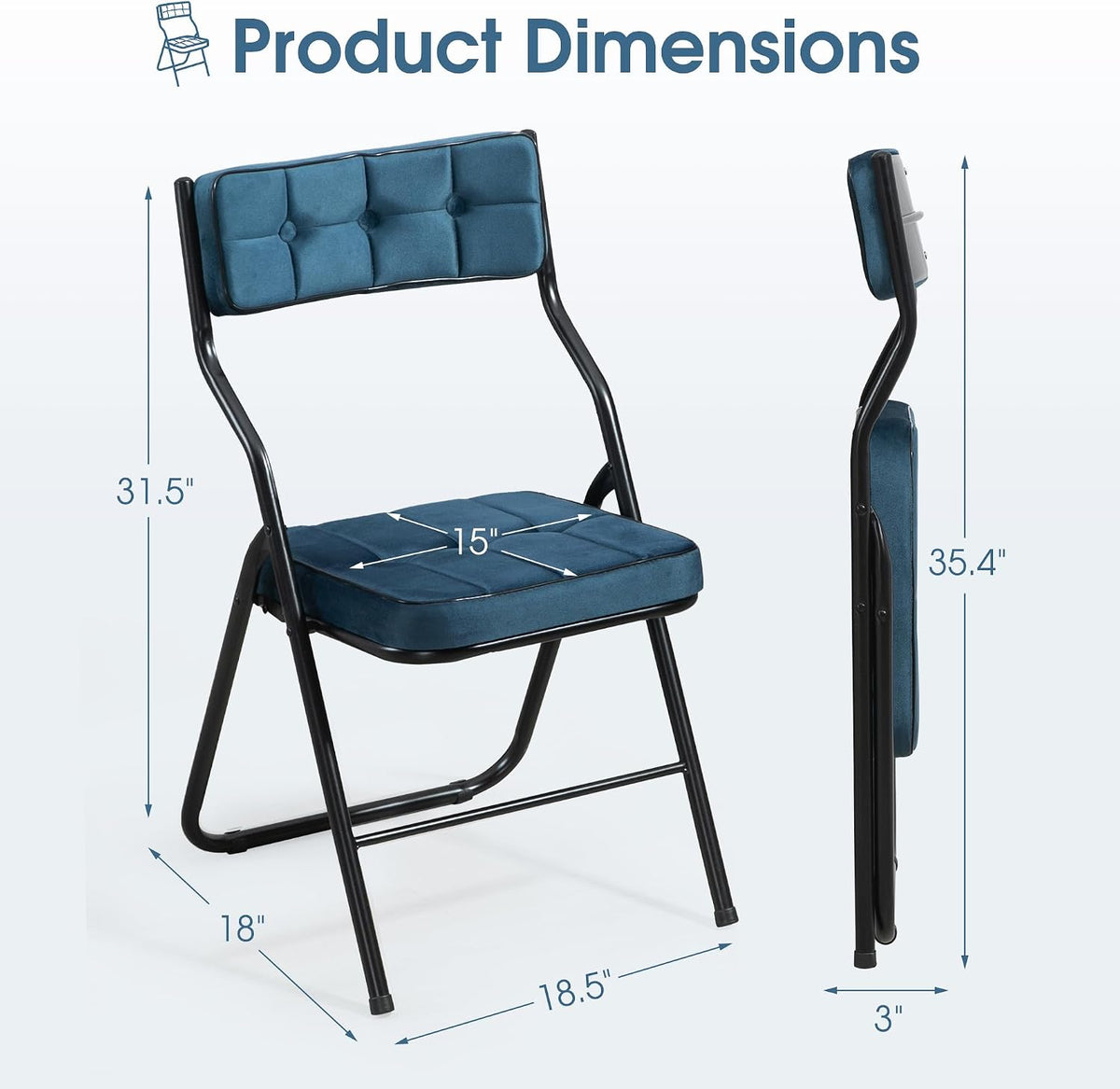 Padded Folding Chairs Set of 4, Bule | Heavy duty Folding chairs with cushion, Portable and Comfortable Sets for Dining, Office, Party, Card table