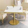 31.5'' Square Modern Dinning Table with Sintered Stone Tabletop, Golden Edge & Pedestal Base, Bistro Tulip Table for 2-4 Person for Dining Room/Cafe/Small Spaces/Restaurant (Snow Peak Marble)
