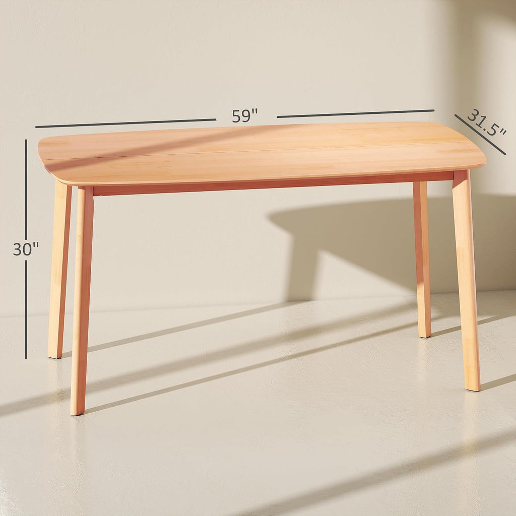 HOMCOM Solid Wood Dining Table for 6 People, 59" Long Rustic Rectangular Kitchen Table with Large Tabletop for Dining Room, Natural