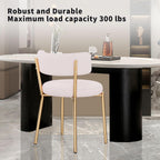 Boucle Dining Chairs Set of 2, Modern Round Upholstered Dining Chairs, Curved Backrest Kitchen Dining Room Chairs, Mid-Century Pink Dining Chair with Golden Metal Legs