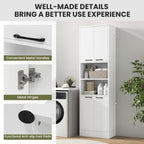 TANGZON 190CM Tall Kitchen Cupboard, 4-Door Storage Cabinet with Enclosed Cabinets, Open Compartments & Anti-tipping Kits, Freestanding Wooden Tall Sideboard for Pantry Dining Living Room (White)