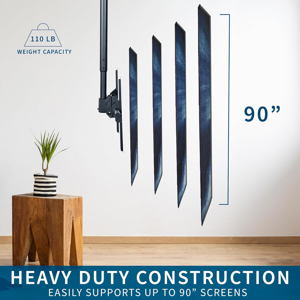 VIVO Black TV Ceiling Mount for 37 to 90 inch Screens, MOUNT-VC90-10 | Full Swivel, Telescoping Height Adjustment, 10ft Extension Pole, Fits Pitched/Vaulted Roof, Max VESA 800x400mm, Holds 110 lbs