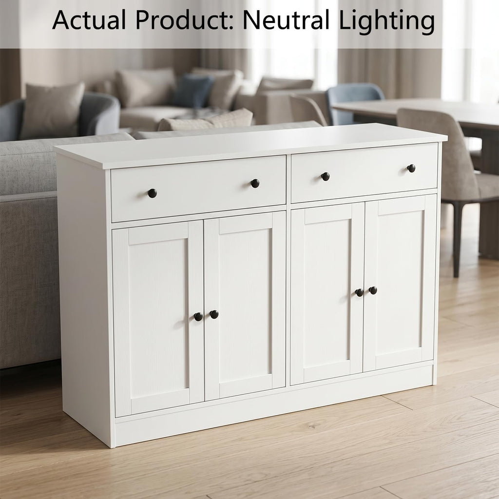 holzart 49" White Buffet Cabinet with Doors & Drawers, Modern Kitchen Storage Sideboard, Coffee Bar Console Table for Dining Room, Living Room, Entryway