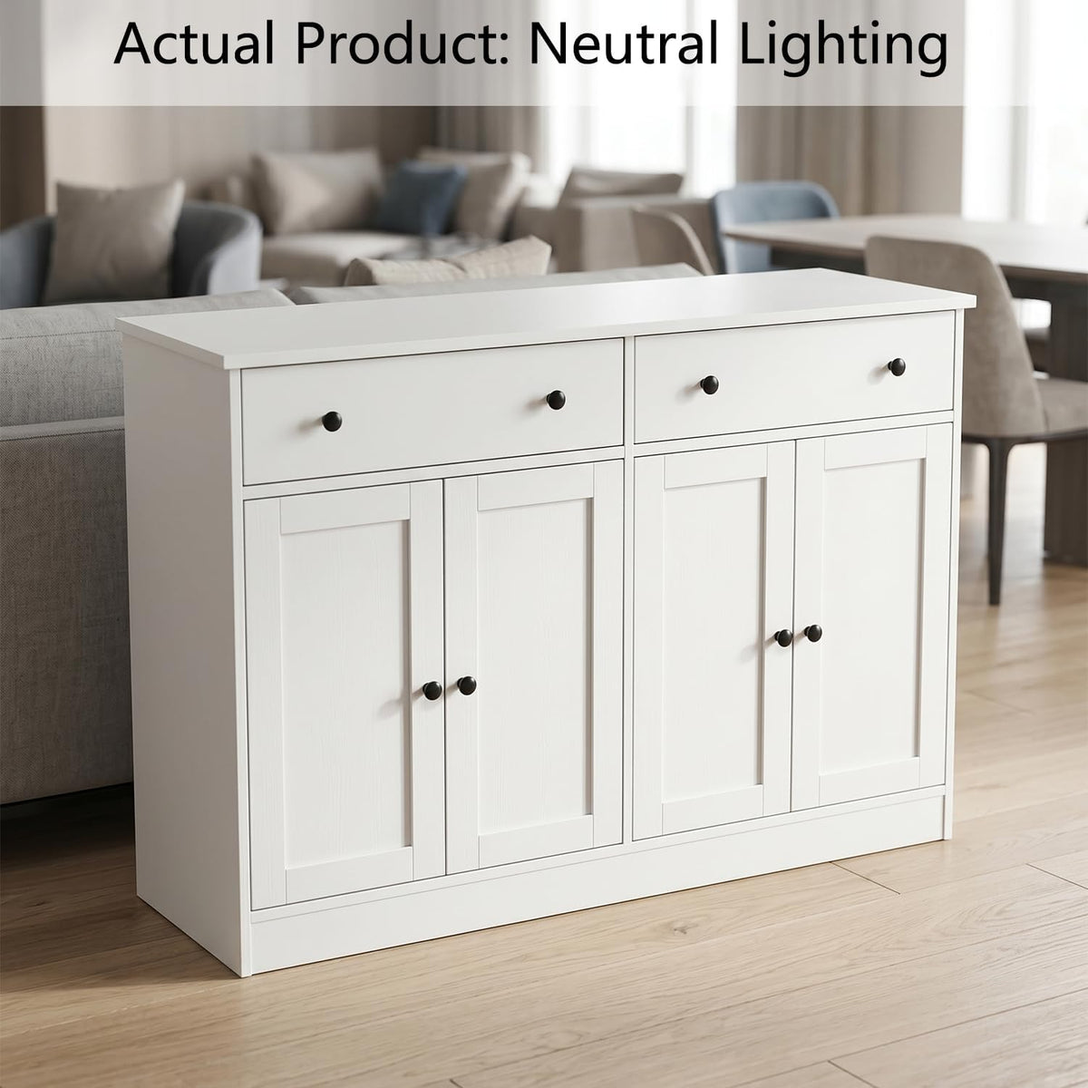 holzart 49" White Buffet Cabinet with Doors & Drawers, Modern Kitchen Storage Sideboard, Coffee Bar Console Table for Dining Room, Living Room, Entryway