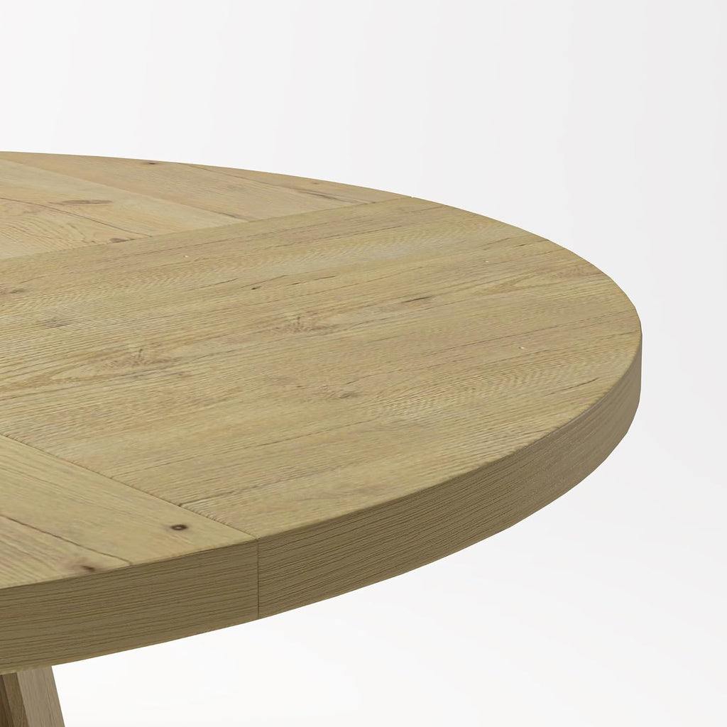 47.24 Inch Round Dining Table for 4-6 Kitchen Dining Table with Storage Shelf Wooden Pedestal Base Space Saving Design for Kitchen Dining Room Apartment Natural Farmhouse Style Only Table