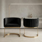Hyfirm Black and Gold Barrel Dining Chairs Set of 2, Modern Velvet Upholstered Accent Chairs with Curved Back for Kitchen Island, Luxury Comfort Seating Cantilever Metal Frame