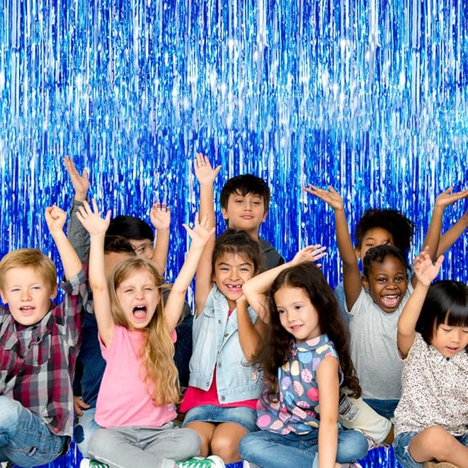 GOER 6.4 ft x 9.8 ft Metallic Tinsel Foil Fringe Curtains,Pack of 2 Party Streamer Backdrop for Birthday,Graduation Decorations and New Year Eve (Navy Blue)
