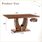 63" Wooden Dining Table for 4-6 People, Modern Farmhouse Kitchen Table with U-Shaped Legs, Rectangular Walnut Wood Dinner Table for Dining Room, Living Room, Home Office