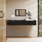 Floating Solid Wood Console Table, 32'' Wall Mounted Narrow Entryway Table with Storage Shelf, Modern Couch Shelves Small Entry Way Tables for Entryway, Front Hall, Hallway (Black)