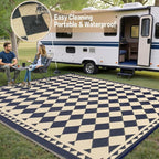 Outdoor Rug for Patios Clearance,Waterproof Mat,Large Outside Carpet,Reversible Plastic Straw Camping Rugs,Rv,Porch,Deck,Camper,Balcony,Backyard (9x12,Checkered/Black&Beige)