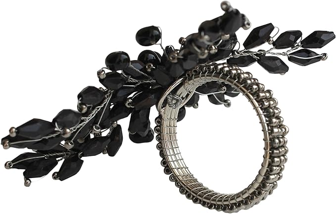 Napkin Rings Set of 12 for Dining Table Decoration Parties Everyday Metal Napkin Holder Leaf Black (Pack of 12)