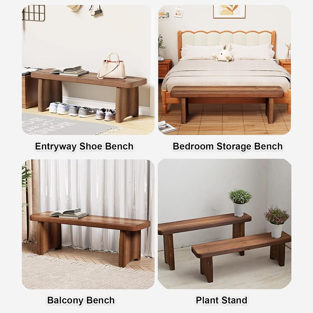 Outdoor Bench, Indoor Wood Bench for End of Bed, Entryway, Dining, Balcony, 24-59in Long Patio Narrow Benches, Wood Ladder Plant Stand, Garden Benches(L59xW7.9xH13.8inch)