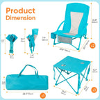Folding Beach Chair Set of 3, Portable Camping Chairs with Table, Carrying Bag, Cup Holders, Outdoor Breathable Mesh Seat, 225lbs Heavy Duty Beach Chair for Camp Sand Travel Sunbathing