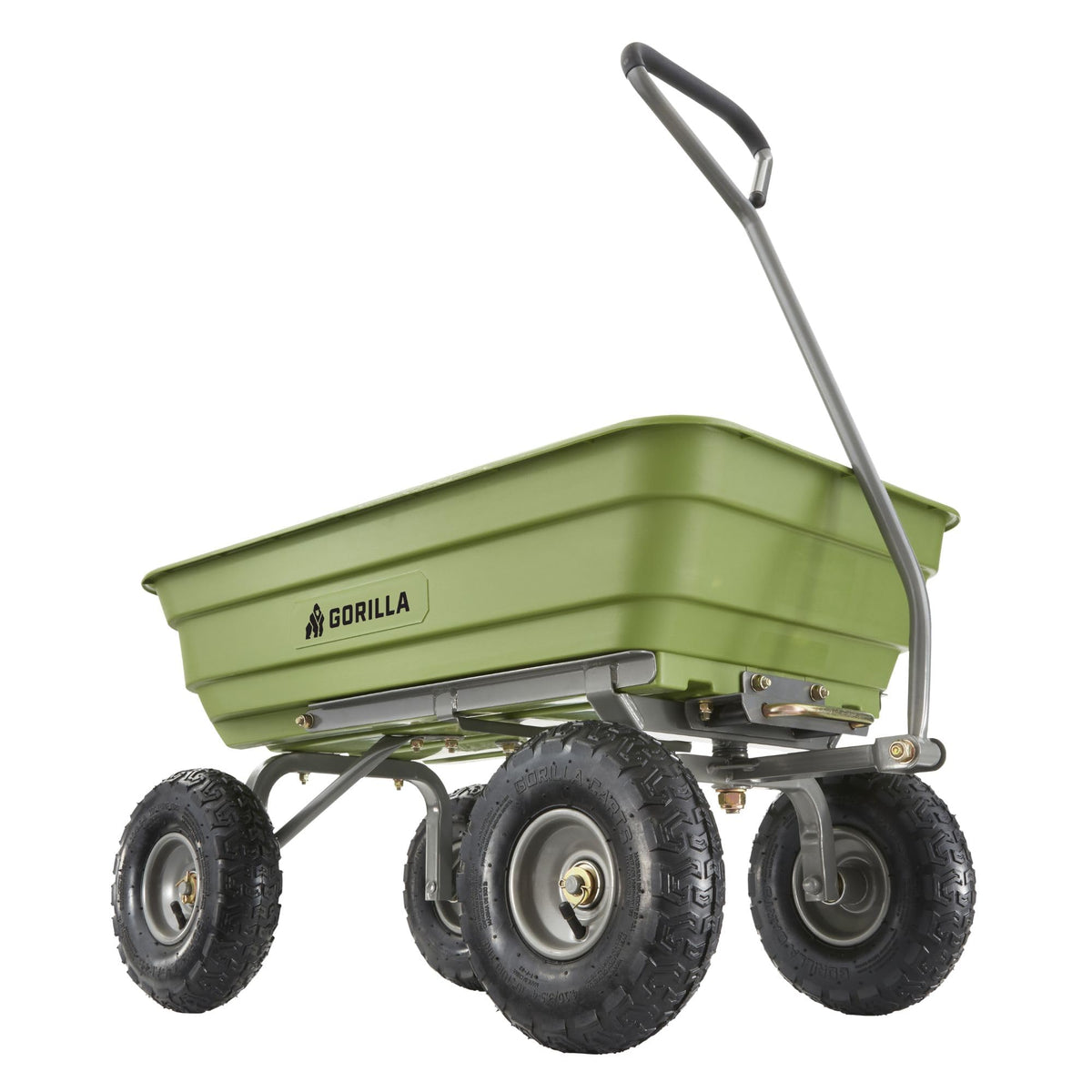 Gorilla Carts 600-Pound Capacity Heavy Duty Poly Yard Garden Steel Quick Dump Utility Wheelbarrow Wagon Cart with Straight Pull Handle, Green, Model GOR4G-COM
