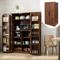 22 in Deep Kitchen Pantry Storage Cabinet with Door Shelving Walnut | 180° Doors with Bottom Rollers, Adjustable Shelves