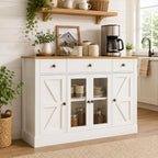 4 EVER WINNER 55" Large Buffet Cabinet with Storage, Coffee Bar Cabinet with 4 Doors and 3 Drawers, Kitchen Cabinet with Plexiglass Doors for Living Room, White