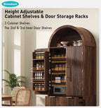 Tall Arched Kitchen Pantry Cabinet with Drawers, Mid Century Modern Fluted Storage Cupboard, Freestanding Wooden Hutch, Adjustable Shelves, Door Shelves for Dining Room Organization (Walnut)