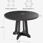 47" Round Dining Table for 4–6 People, Farmhouse Wooden Kitchen Table with Reinforced Legs, Dining Room Table with Adjustable Foot Pads for Home & Restaurant,Black