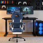 Gaming Chair with Footrest and Massage Lumbar Support, Ergonomic Computer Gamer Chair, Office Video Game Chairs (Blue)