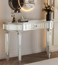 Half-Moon Mirrored Sofa Table with Storage, Semi Circle Entryway Console Table with Fluted Glass & Crystal Knob Drawer,Modern Sofa Table Behind Couch for Living/Dressing Room,Hallway Foyer, Silver