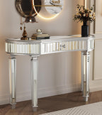 Half-Moon Mirrored Sofa Table with Storage, Semi Circle Entryway Console Table with Fluted Glass & Crystal Knob Drawer,Modern Sofa Table Behind Couch for Living/Dressing Room,Hallway Foyer, Silver