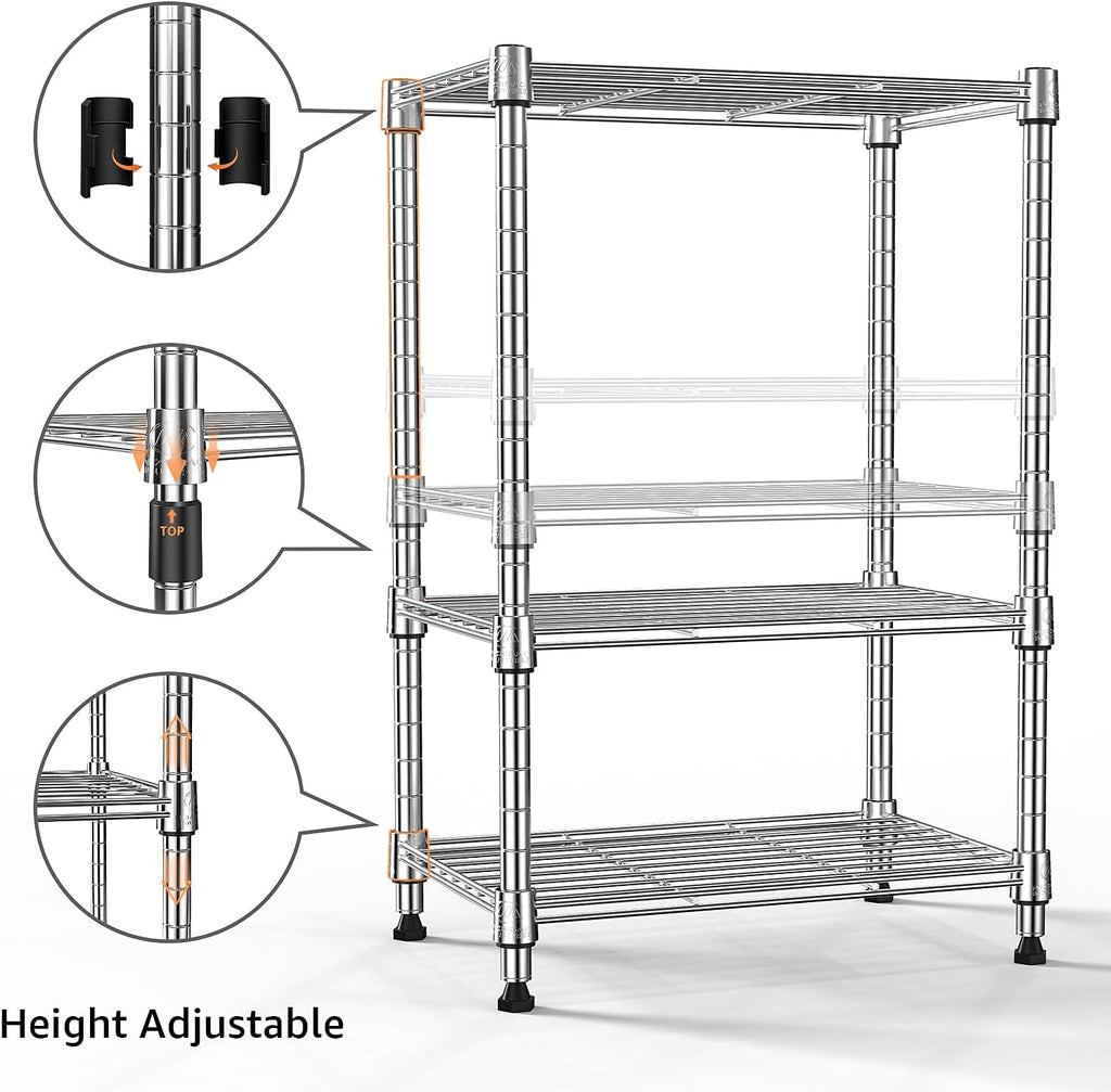 M MZG 450 lbs Wire Storage Shelving 3-Tier Utility Shelving Unit Steel Organizer Wire Rack for Home,Kitchen,Office,Chrome(11.8" D x 17.7" W x 26.4" H)